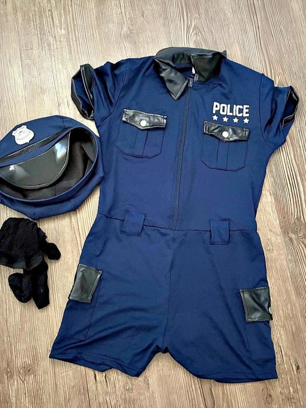 Spirit Halloween Adult Police Officer Romper Costume Blue & Black Medium